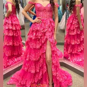 Sherri Hill size 8 hot pink long ruffle dress
